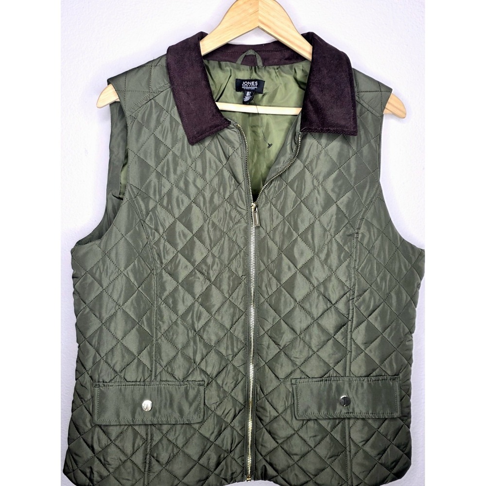 Equestrian Heritage Jones New York Quilted Vest Womens L Green Corduroy Collar